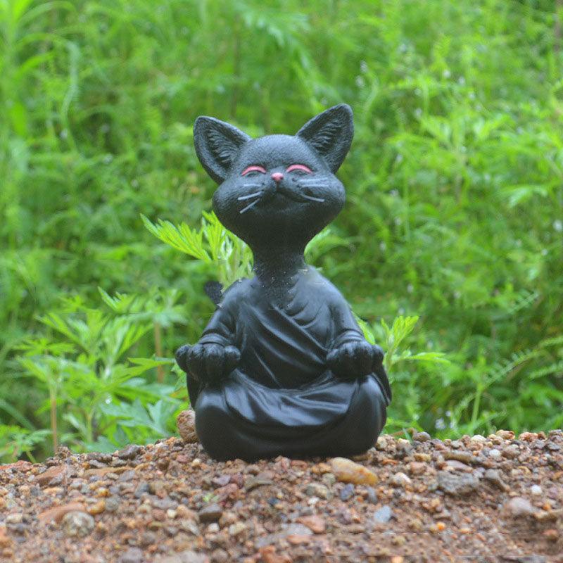 Skanto | Lekker svart Buddha katt figur meditasjon yoga samleobjekt glad katt dekor hjem hagedekorasjon hageornament