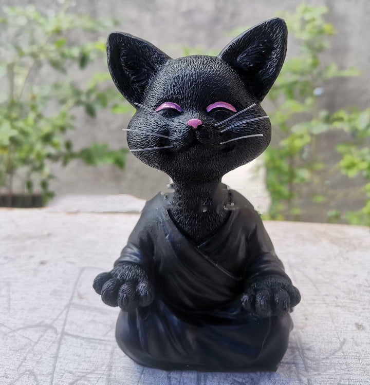 Skanto | Lekker svart Buddha katt figur meditasjon yoga samleobjekt glad katt dekor hjem hagedekorasjon hageornament