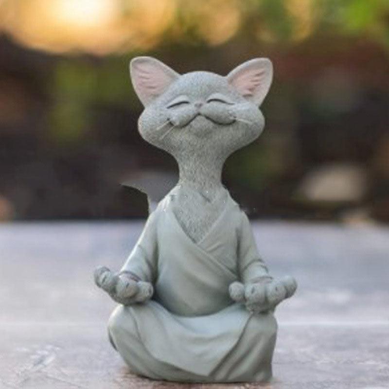 Skanto | Lekker svart Buddha katt figur meditasjon yoga samleobjekt glad katt dekor hjem hagedekorasjon hageornament