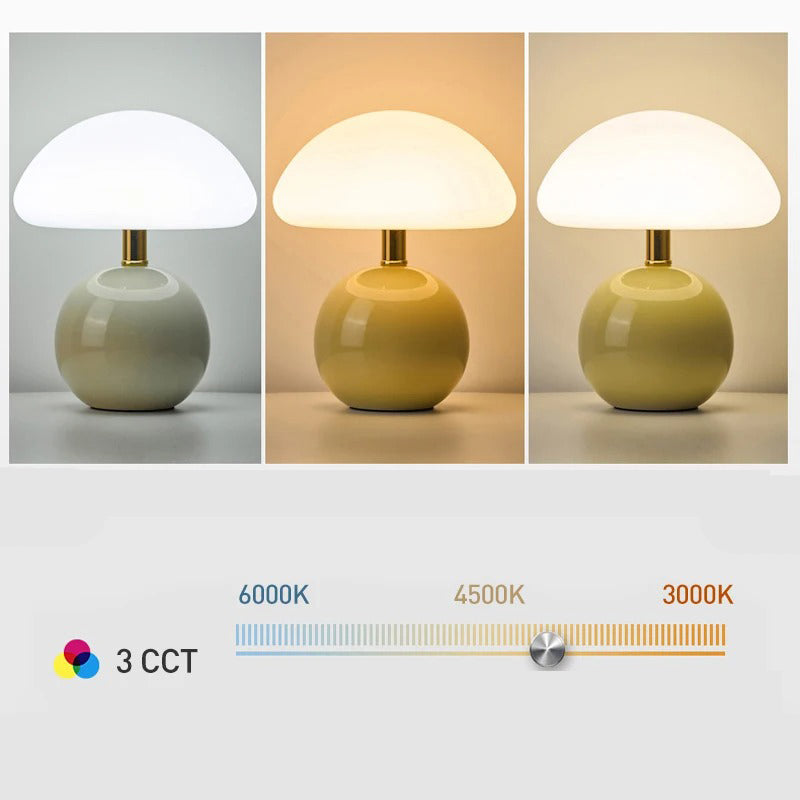 Moderne nattbordlampe med glasskjerm, designer LED bordlampe for soverommet | Skanto