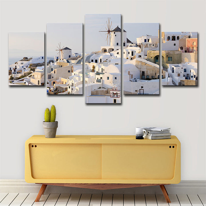Skanto | Hvit Santorini Hus Veggkunst Multi-Delt Globalt Inspirert Soverom Lerretsutskrift