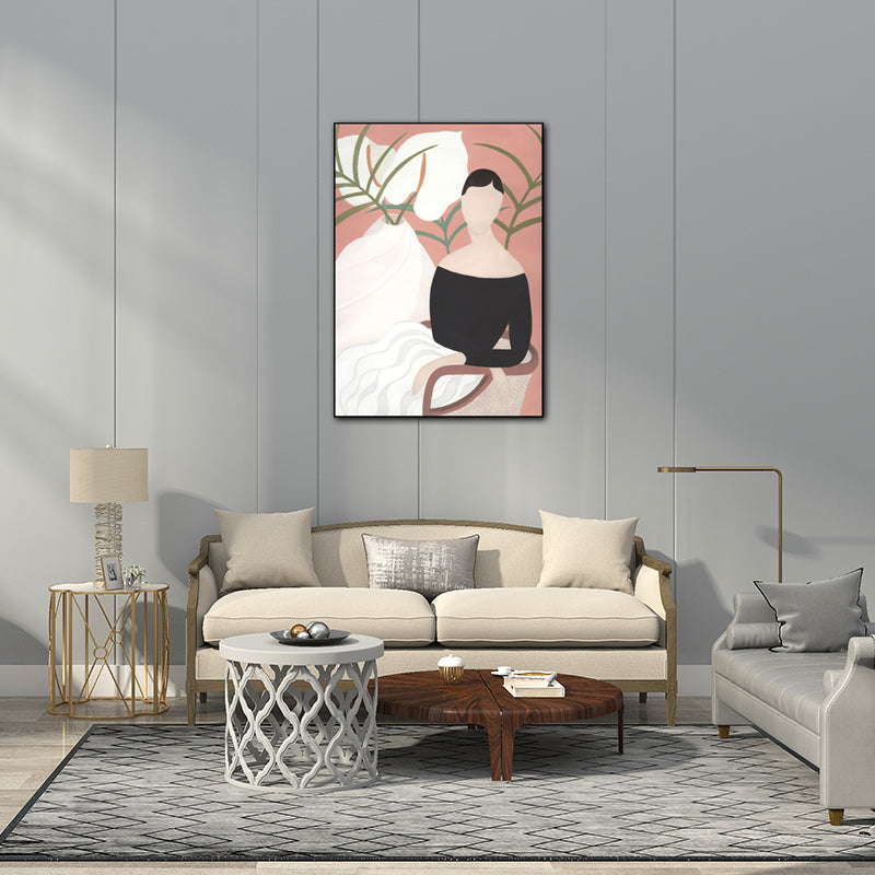 Norvo | Moderne jenteportr paints lyse-farge soveromsveggkunst, teksturert overflate