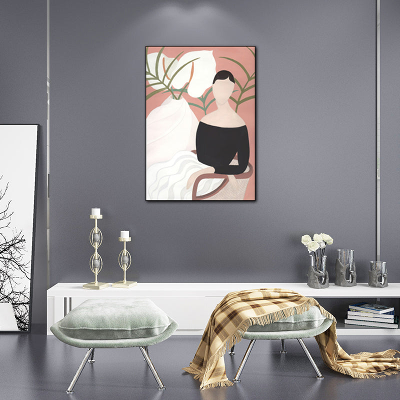 Norvo | Moderne jenteportr paints lyse-farge soveromsveggkunst, teksturert overflate