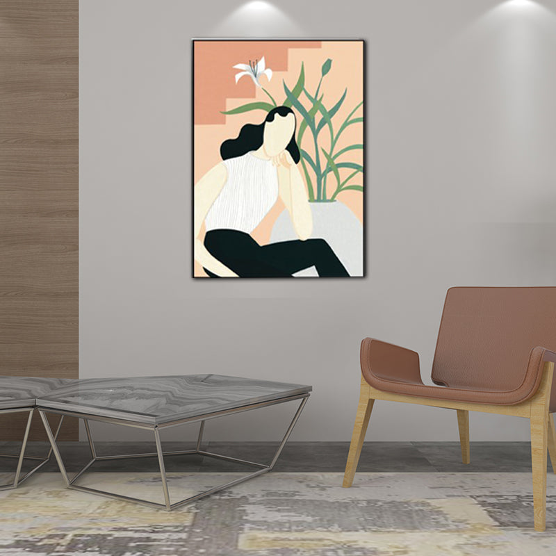 Norvo | Moderne jenteportr paints lyse-farge soveromsveggkunst, teksturert overflate