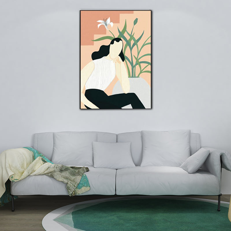 Norvo | Moderne jenteportr paints lyse-farge soveromsveggkunst, teksturert overflate
