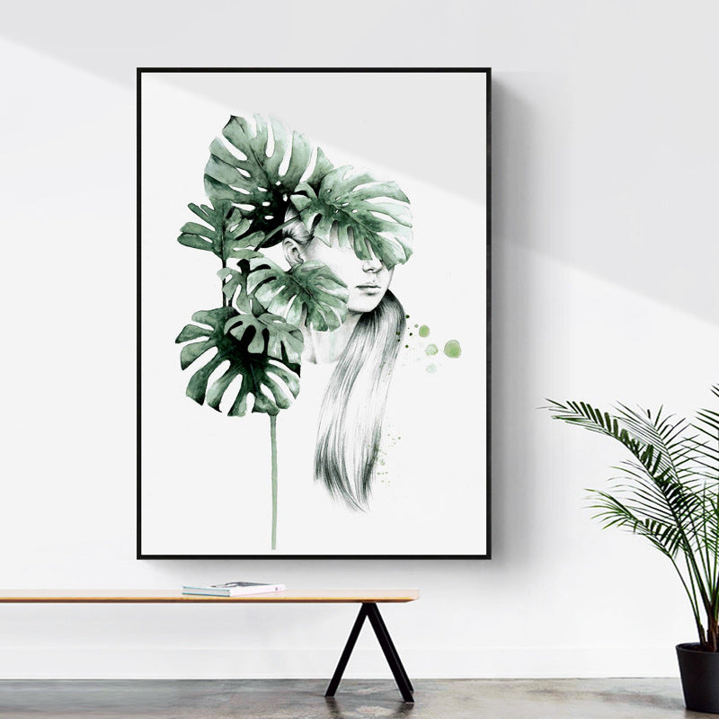 Norvo | Teksturert figur- og botanisk maleri lerret Glam-stil vegkunst dekor for badet