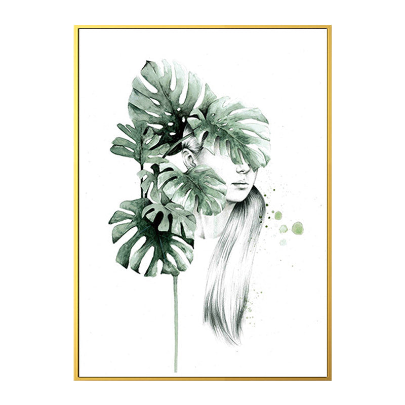 Norvo | Teksturert figur- og botanisk maleri lerret Glam-stil vegkunst dekor for badet