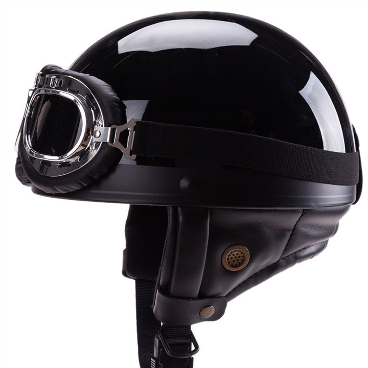 Vintage-Style Åpen-Face Motorsykkelhjelm med Goggles Skanto