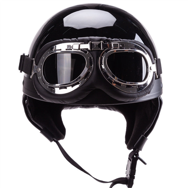 Vintage-Style Åpen-Face Motorsykkelhjelm med Goggles Skanto