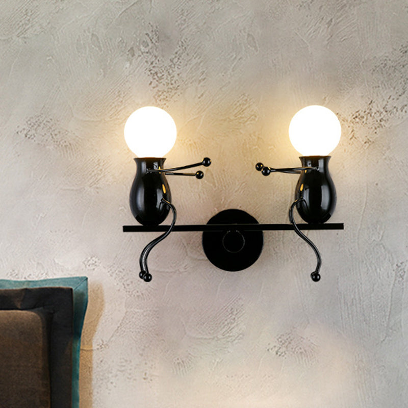 Skanto | Svart/Hvit/Rød Barnslig Veggmontert Lampe Barn 2 Hoder Metall Vegglys med Svingarm