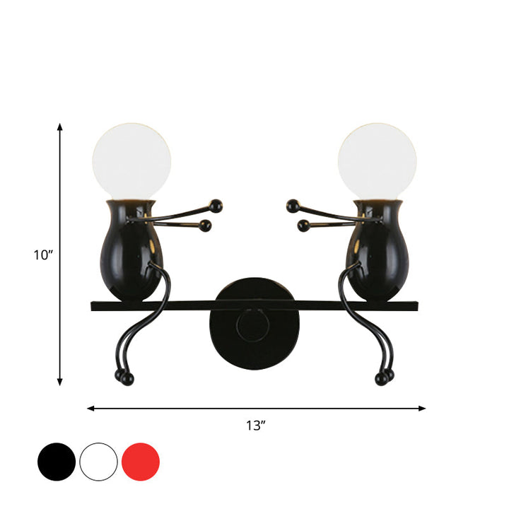 Skanto | Svart/Hvit/Rød Barnslig Veggmontert Lampe Barn 2 Hoder Metall Vegglys med Svingarm