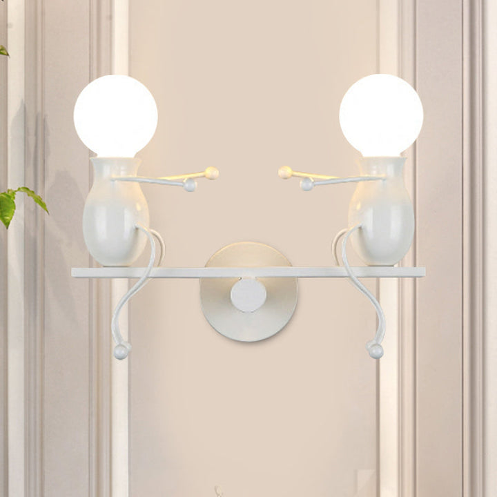 Skanto | Svart/Hvit/Rød Barnslig Veggmontert Lampe Barn 2 Hoder Metall Vegglys med Svingarm