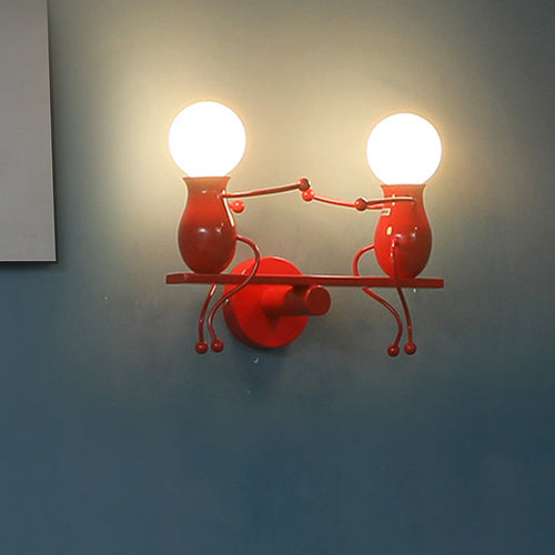 Skanto | Svart/Hvit/Rød Barnslig Veggmontert Lampe Barn 2 Hoder Metall Vegglys med Svingarm