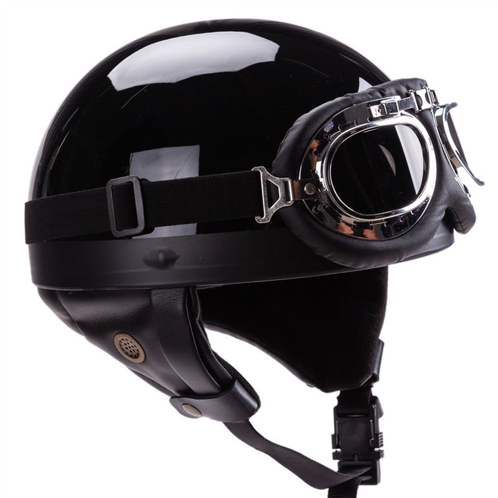 Vintage-Style Åpen-Face Motorsykkelhjelm med Goggles Skanto