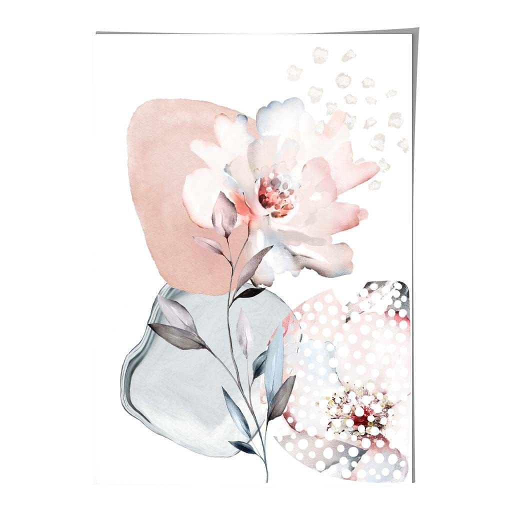 Abstrakt blomstermønster i rosa og grått med roser og geometriske former nr. 3