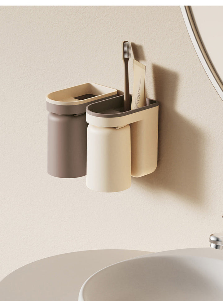 DuoClean 2-i-1 Veggmontert for Tannbørste og Kopp – Smart Lagring Uten Boring Skanto