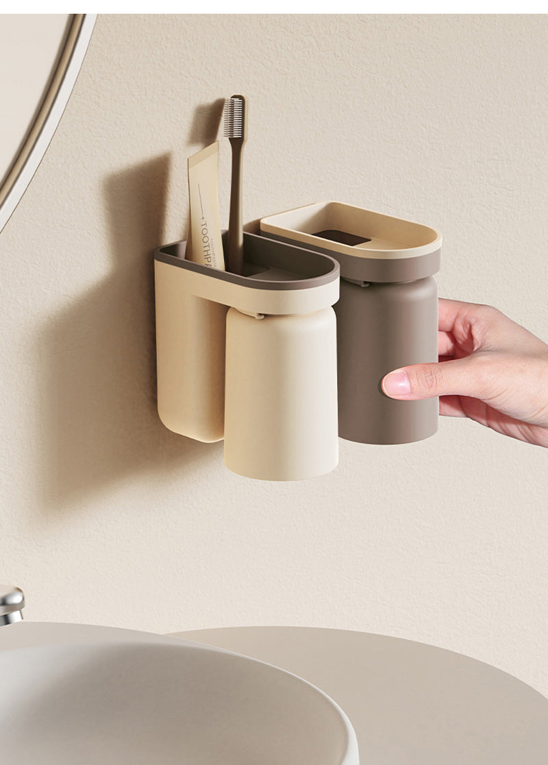 DuoClean 2-i-1 Veggmontert for Tannbørste og Kopp – Smart Lagring Uten Boring Skanto