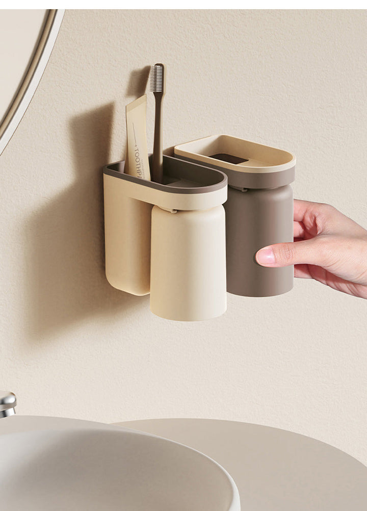 DuoClean 2-i-1 Veggmontert for Tannbørste og Kopp – Smart Lagring Uten Boring Skanto