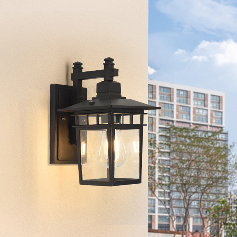 Pavilion Klart Glass Veggbelysning Industriell 1-Amper Utendørs Veggmontert Lampe i Svart | Skanto