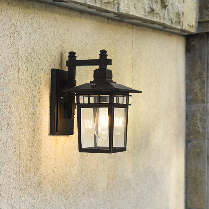 Pavilion Klart Glass Veggbelysning Industriell 1-Amper Utendørs Veggmontert Lampe i Svart | Skanto