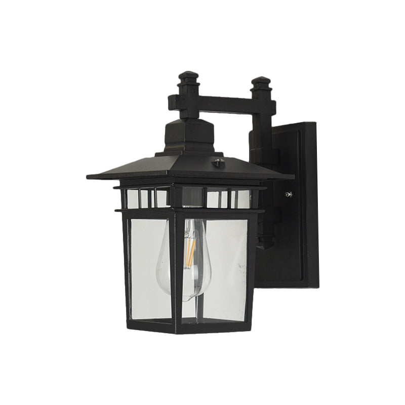 Pavilion Klart Glass Veggbelysning Industriell 1-Amper Utendørs Veggmontert Lampe i Svart | Skanto