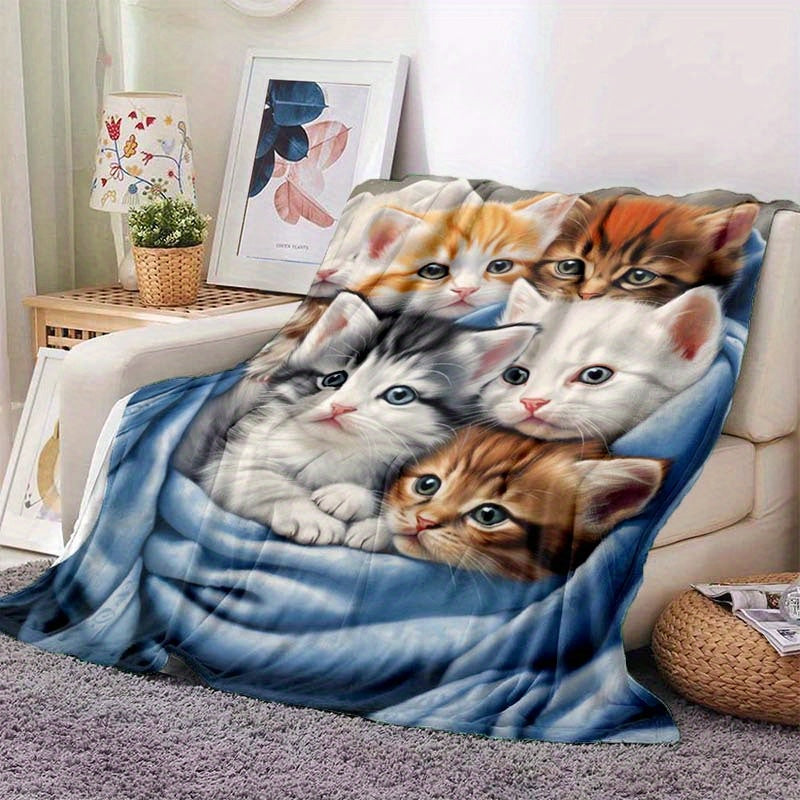 FluffyCat – Myke flanelltepper med kattetrykk Skanto