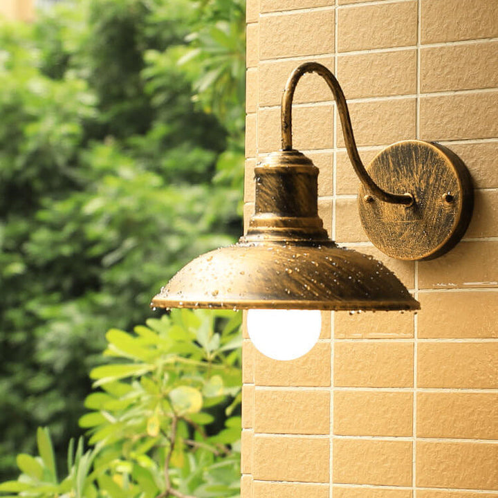 Retro Loft Dome Jern Utendørs Vanntett Vegglampe med 1 Lyskilde og Buet Arm
