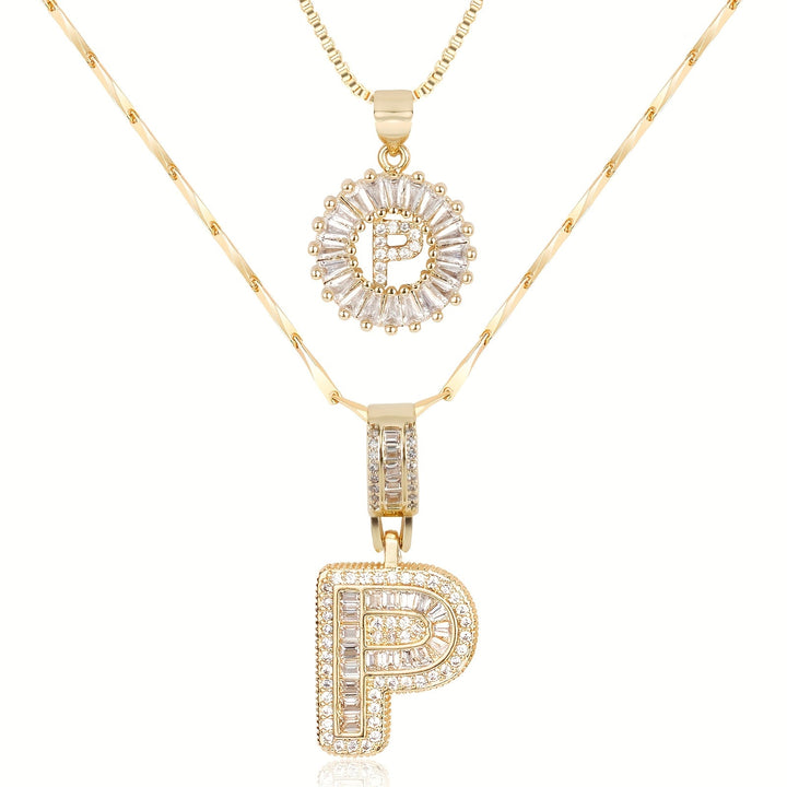 Skanto | 2pc 14k Diamant Bokstav Initial Halskjeder