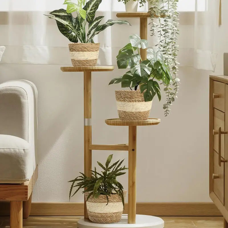 Skanto | Dekorative plantekurver laget av sjøgress i et sett med 3 – Håndvevde blomsterpotter med folieinnsats