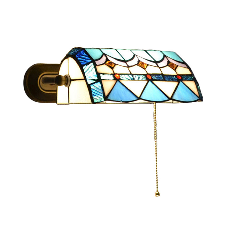 Middelhavsbankerlampe med trekkjede, farget glass 1 lys vegglampe i blå | Skanto