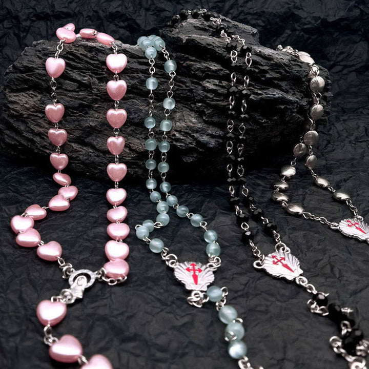 Skanto | Hjerteformet Kattøye Stein Rosary Smykke - Elara