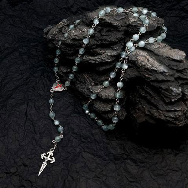 Skanto | Hjerteformet Kattøye Stein Rosary Smykke - Elara