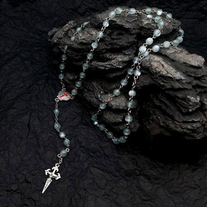 Skanto | Hjerteformet Kattøye Stein Rosary Smykke - Elara