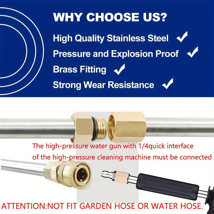 Skanto | 10 stk Høyttrykksvasker Forlengelsesstang Kit – 4000 PSI, 1/4 Hurtigkobling, 6 Dysevedlegg, Takrennerengjøringsbøyd stang 30°, 90°, 120° – Ideell for takdrenering, utvendige vegger og tunge rengjøringsoppgaver