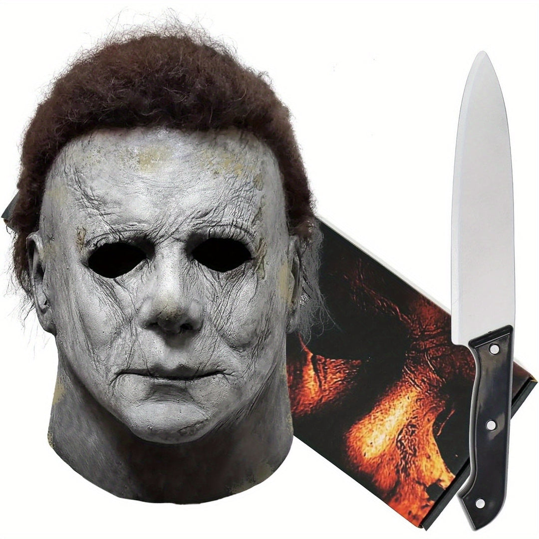 Skanto | Men’s Realistiske Skumle Halloween Maske Sett | Horrorspråktekniv