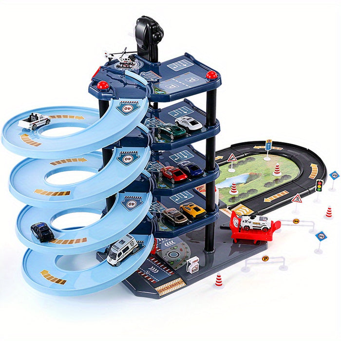 Norvo | FirePark Garasje Lekesett - Flere Nivåer med Brannbiler og Trafikkskilt for Eventyrlystne Barn