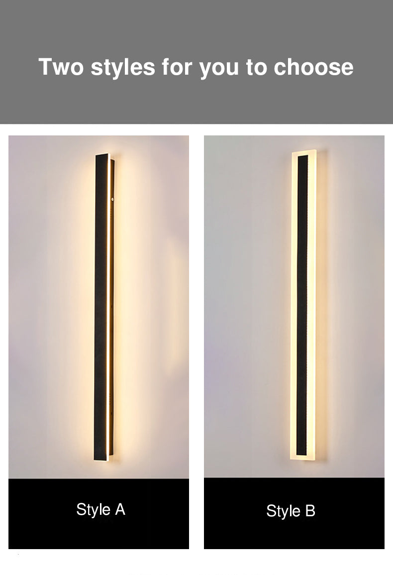Lang, rektangulær LED-vegglampe av aluminium og akryl til hagen