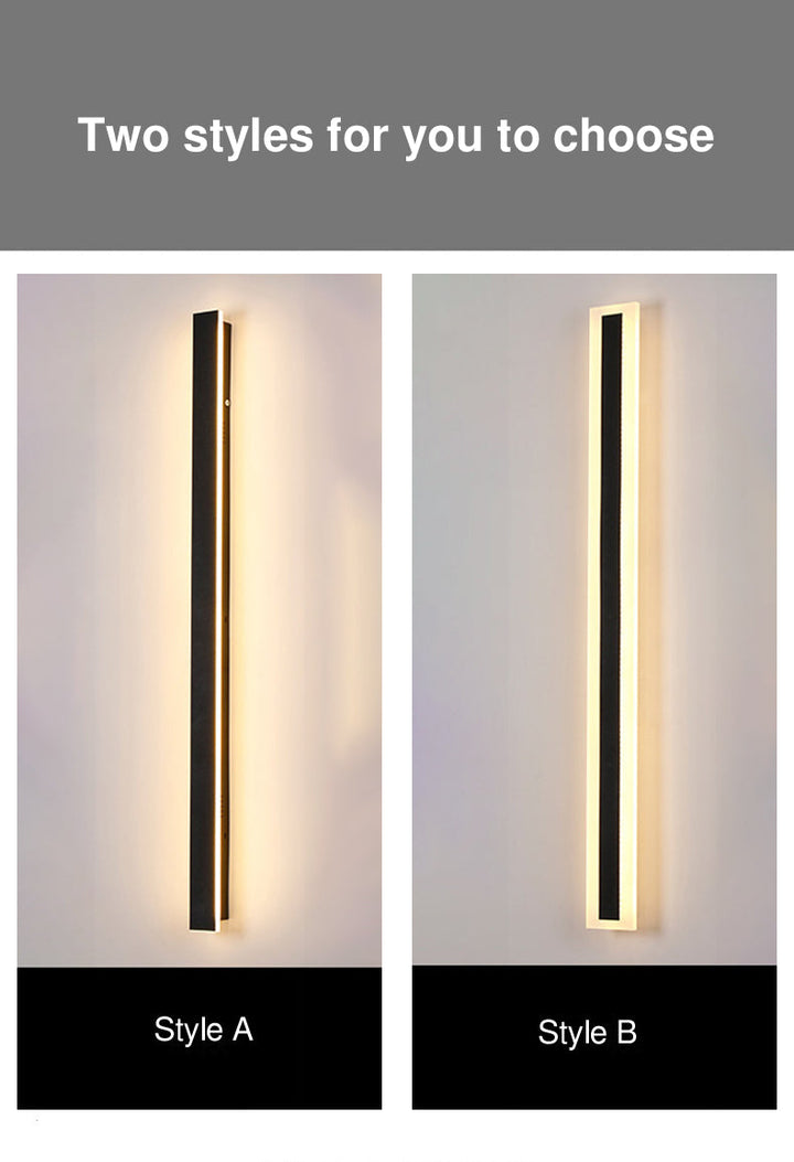 Lang, rektangulær LED-vegglampe av aluminium og akryl til hagen
