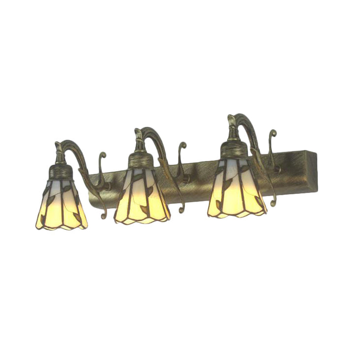3 Heads Leaf Vanity Light Rustic Loft Stained Glass Makeup Mirror Light with Linear Backplate in Copper/Antikk Messing/Gull | Skanto