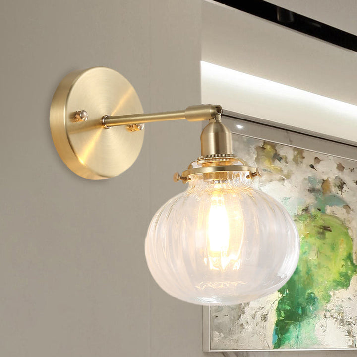 1 Hode Veggmontert Lampe Colonial Orb Klar/Kognac Prismatic Glass Sconce Belysning Armatur i Gull | Skanto