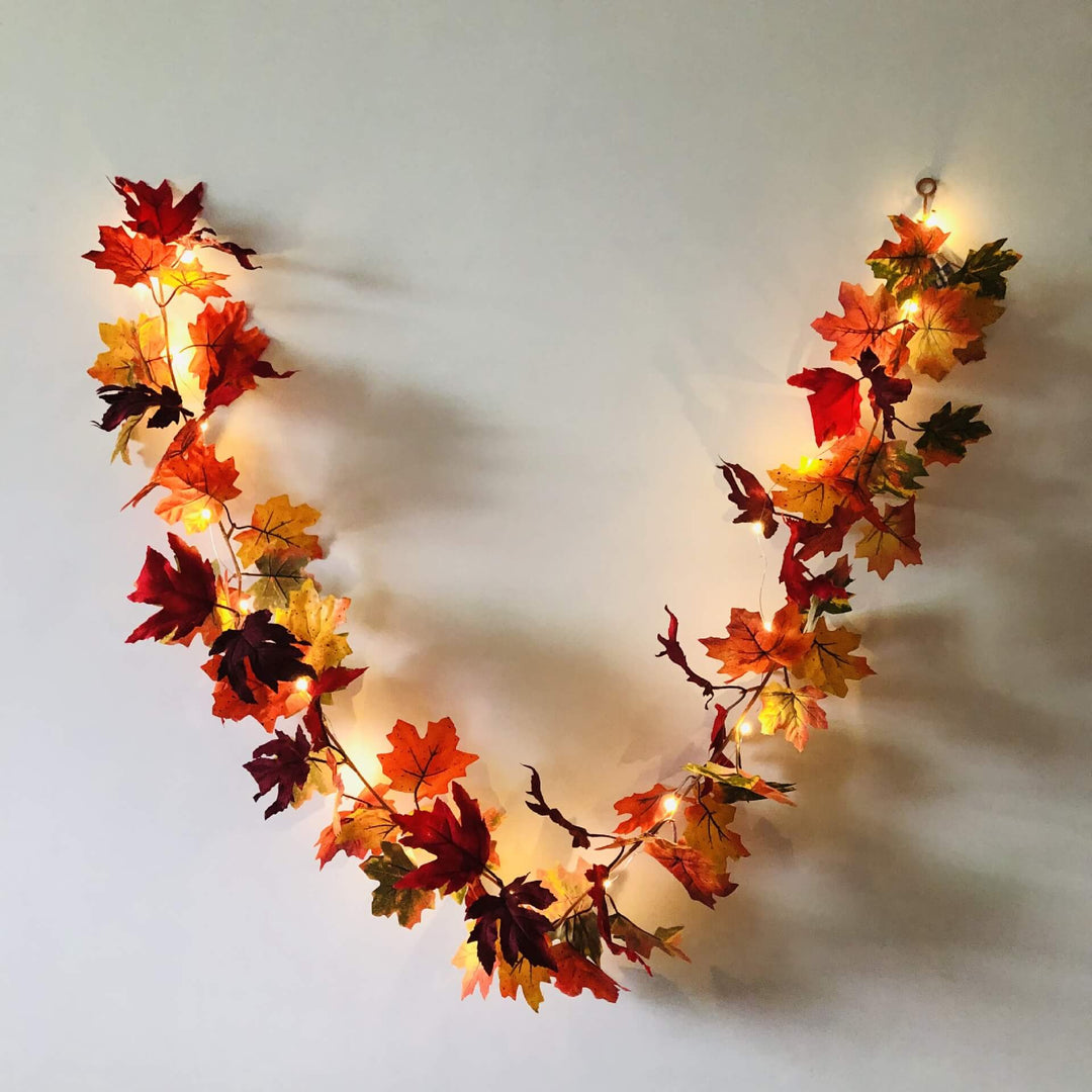 Skanto | Maple Leaf Rattan Festvindu Patio Fest Thanksgiving Høsthøsting Dekorasjon Lyslenker