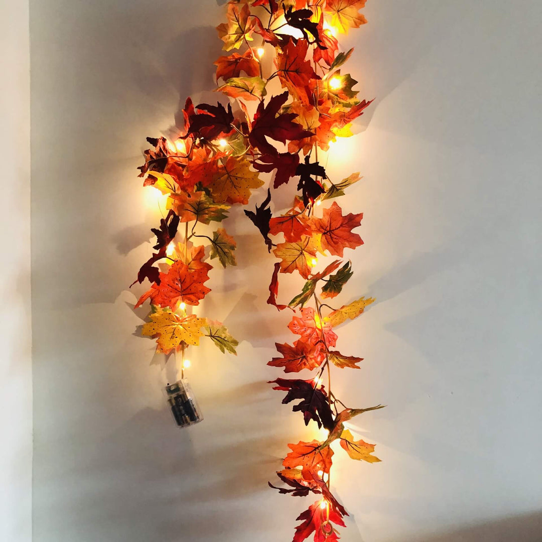 Skanto | Maple Leaf Rattan Festvindu Patio Fest Thanksgiving Høsthøsting Dekorasjon Lyslenker