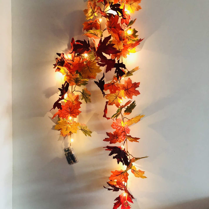Skanto | Maple Leaf Rattan Festvindu Patio Fest Thanksgiving Høsthøsting Dekorasjon Lyslenker