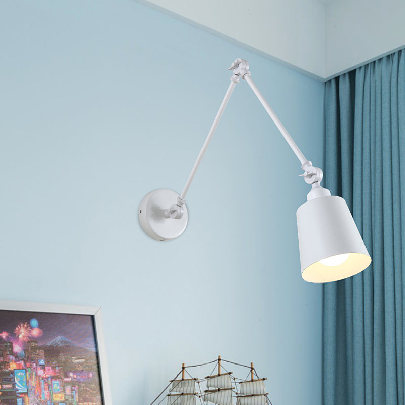 2-leddet svingarm vegglampe nordisk jern enkelt svart/hvitt vegglampe med innsnevret skjerm | Skanto
