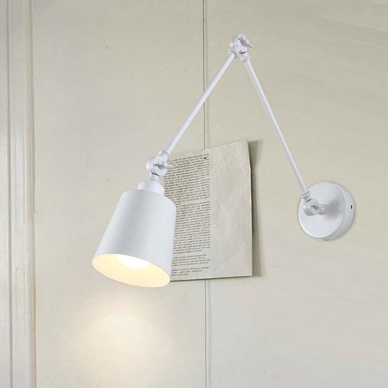 2-leddet svingarm vegglampe nordisk jern enkelt svart/hvitt vegglampe med innsnevret skjerm | Skanto