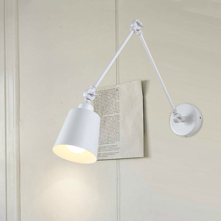 2-leddet svingarm vegglampe nordisk jern enkelt svart/hvitt vegglampe med innsnevret skjerm | Skanto