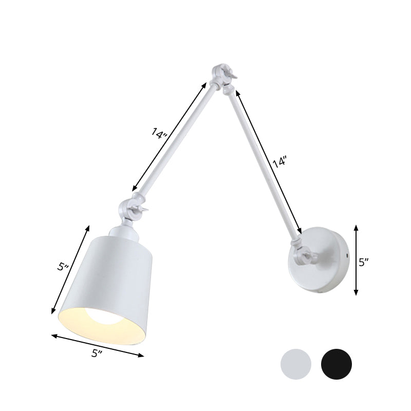 2-leddet svingarm vegglampe nordisk jern enkelt svart/hvitt vegglampe med innsnevret skjerm | Skanto