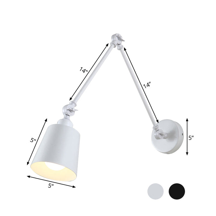 2-leddet svingarm vegglampe nordisk jern enkelt svart/hvitt vegglampe med innsnevret skjerm | Skanto