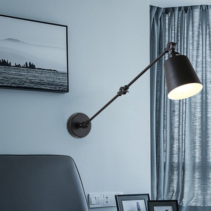 2-leddet svingarm vegglampe nordisk jern enkelt svart/hvitt vegglampe med innsnevret skjerm | Skanto