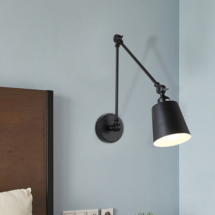 2-leddet svingarm vegglampe nordisk jern enkelt svart/hvitt vegglampe med innsnevret skjerm | Skanto